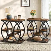 Tribesigns Beistelltisch 4 Ablagen Braun Industrieller Couchtisch 2er-Set 60x30x60 cm