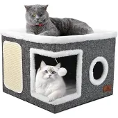 Sonstiges Katzenhaus faltbar mit Kratzmatte und Spielball Grau 41x41x32 cm