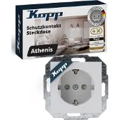 Kopp 940034086 ATHENIS - Schutzkontakt-Steckdose, erhöhter Berührungsschutz, Farbe: grau matt