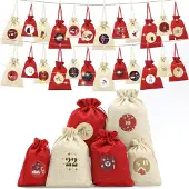 Dripio Adventskalender 24 Stoffbeutel 3 Größen LED-Lichterkette