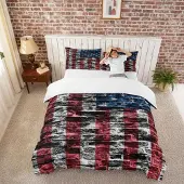 Sonstiges Bettbezug-Set USA Flagge 200x200 cm Retro Rot Blau Grau Mehrfarbig Microfaser