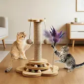 Dripio 4-in-1 Kratzbaum & Katzenspielzeug, 50 cm, Sisal, mit Bällen und Federn