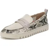 Vionic Damen Uptown Flache Loafers, Cremeweiß Leder mit Schlangenmuster, Mittel,