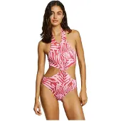 Pepe Jeans für Damen. PLB10550 Roter Badeanzug mit Blattknoten (L), Strandbekleidung, Polyester