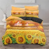 Sonstiges Bettwäsche Set 200x200cm mit 2 Kissenbezügen 80x80cm, Gelb Sonnenblumen Motiv, Mikrofaser