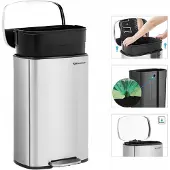 Songmics 50L Edelstahl Mülleimer mit Pedal und Soft-Close
