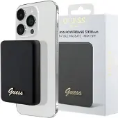 GUESS Induktive Powerbank 5WGUPBM3ALGSGK 3000mAh schwarz/schwarz MagSafe Metall-Schriftzug-Logo