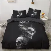 Sonstiges Bettwäsche-Set 200x220cm Gothic Schädel Halloween Microfaser 2 Kissenbezüge 80x80cm Reißverschluss