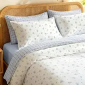 Sonstiges Bettwäsche-Set 155x220cm 2-teilig Weiß Hellblau Blumen Mikrofaser