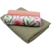 OEM Katoenen Wafelstoff Set Weideblumen Weiss Lila 100% Baumwolle
