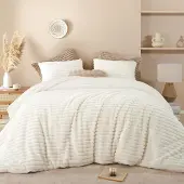 OEM Bettwäsche-Set 220x240 cm weiß gestreift Plüsch Winter 3-teilig