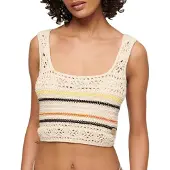 Superdry für Damen. W6011982A Ärmelloses Crop-Top aus Häkelspitze in Beige (L), Lässig, Baumwolle, Ärmellos / Hosenträger