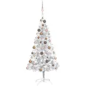 The Living Store Künstlicher Weihnachtsbaum Beleuchtung & Kugeln Silber 150 cm