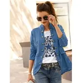 Inspirationen Shirtjacke "Sweatjacke", Damen, Gr. 36, blau (jeansblau), 100% Baumwolle, gemustert, unifarben, Shirts Shirtjacke