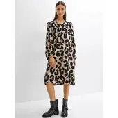 Inspirationen Druckkleid "Viskose-Kleid", Damen, Gr. 40, Normalgrößen, schwarz (champagner, schwarz, bedruckt), 100% Viskose, gemustert, knielang, V-Ausschnitt, Kleider Druckkleid