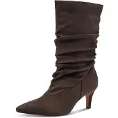 Marco Tozzi Stiefel , Damen, Gr. 38, Textil, braun (dunkelbraun), unifarben, Schuhe Stiefel, Trichterabsatz, Kurzstiefel im Slouchy-Falten-Look