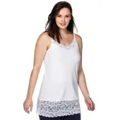 Sheego Spaghettitop , Damen, Gr. 46, weiß, 95% Baumwolle, 5% Elasthan, Spitze:10% Elasthan, 90% Polyamid, unifarben, V-Ausschnitt, Tops Spaghettitop