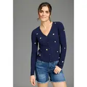 Kangaroos Strickjacke , Damen, Gr. 44/46, blau (marine), Rippstrick, Obermaterial: 70% Viskose, 30% Polyamid, figurbetont hüftlang, V-Ausschnitt, Strickjacken Strickjacke, aus Rippstrick mit Stickerei