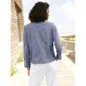 Witt Blusenblazer "Blazer Jackenblazer mit Schulterpolstern", Damen, Gr. 44, blau (jeansblau), Modisch, tailliert, Blazer Blusenblazer
