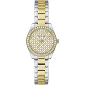 GUESS Quarzuhr "MINI LUNA", gold (silberfarben, weiß, weiß), Armbanduhren, Damen, silberfarben-goldfarben, Quarzuhr, Armbanduhr, Damenuhr, Edelstahlarmband, analog