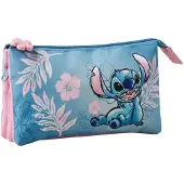 OEM Schlampermäppchen mit 3 Fächern, Stitch-Design, Blau/Rosa