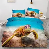 Sonstiges Bettwäsche-Set Meeresschildkröte 155x220 cm 3-teilig Mikrofaser 3D Motiv mit Reißverschluss