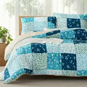 Sonstiges Bettwäsche-Set 155x220cm 3-teilig Mikrofaser Blau Karo Blumenmuster