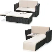 Melko Gartenmöbel Polyrattan Lounge Tisch Fußbank klappbar Sitzgruppe - Schwarz