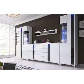 EURO-MEBLE Wandschrank Marco 6 Wohnzimmermöbel Set + Led (Weiss/Schwarz)