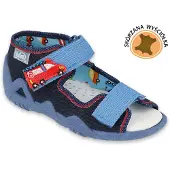 Befado Kinder Hausschuhe Sandalen 350P014 Lederinnesohle, Klettverschluss, Blau 21