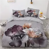 Sonstiges Bettwäsche-Set 200x200cm Grau Blumen Floral Microfaser 2 Kissenbezüge 80x80cm