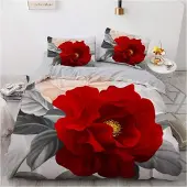 Sonstiges Bettwäsche-Set 155x220cm Grau Blumenmuster Microfaser 2 Kissenbezüge 80x80cm