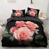 Sonstiges Bettwäsche-Set 200x220cm Rosa Blumenmuster Microfaser Romantisch 2 Kissenbezüge 80x80cm