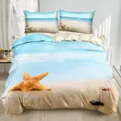 Sonstiges Bettwäsche-Set Meer Strand 155x220cm 3-teilig Mikrofaser 3D-Digitaldruck mit Reißverschluss