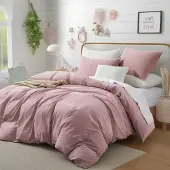 Gezu Bettwäsche-Set 200x200cm Rosa 3-teilig Baumwolle Uni für Allergiker mit Reißverschluss