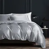 Sonstiges Bettwäsche-Set 200x200cm Grau Glanzsatin 100% Polyester 2 Kissenbezüge 80x80cm