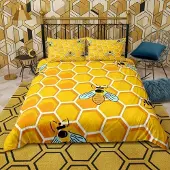Sonstiges Bettwäsche-Set 135x200cm Mikrofaser Gelb Bienen Motiv 2-teilig mit Reißverschluss