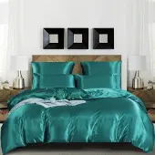 Sonstiges Bettwäsche-Set 220x240cm Türkis 3-teilig Mikrofaser-Satin mit Reißverschluss