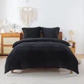 Sonstiges Plüsch Bettwäsche 155x220 cm Schwarz 2tlg Set Winter Biber Flanell Fleece