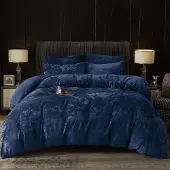 Sonstiges Bettwäsche-Set Samt 135x200 cm mit 2 Kissenbezügen 80x80 cm Marine Blau