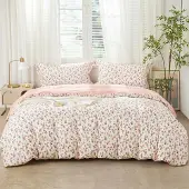 Sonstiges Bettwäsche-Set 155x220 cm Rosa Blumenmuster 2-teilig Baumwolle mit Reißverschluss