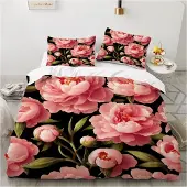 Sonstiges Bettwäsche-Set 155x220 cm Blumen Motiv Rosa Mikrofaser 3-teilig mit Reißverschluss
