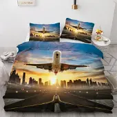 Sonstiges Bettwäsche-Set Flugzeug 155x220 cm 3-teilig Mikrofaser 3D Motiv mit Reißverschluss