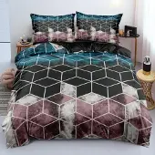 Sonstiges Bettwäsche-Set 3-teilig 155x220cm Schwarz Blau Geometrie Mikrofaser mit Reißverschluss