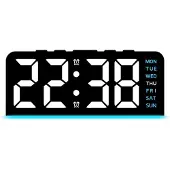 INF LED-Digitalwecker mit Großziffern, Kalender, 24-Stunden-Anzeige, Nachtlicht und Ambientebeleuchtung