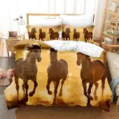 Sonstiges Bettwäsche Set 200x200cm Mikrofaser mit Horse-Druck 1 Bettbezug 2 Kissenbezüge