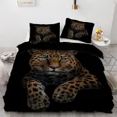 Sonstiges Bettwäsche-Set 220x240 cm 3-teilig Mikrofaser Leopard 3D Motiv mit Reißverschluss