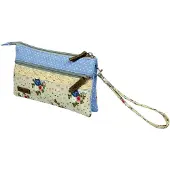 Markenlos Damen Täschchen mit Blumen-Patchwork, Beige Bunt