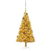 Syfax Künstlicher Weihnachtsbaum Beleuchtung & Kugeln Gold 120 cm PET