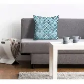 Queence Dekokissen "Laura", blau (blau, bedruckt), B:40cm L:40cm, Polyester, Dekokissen_Sitzkissen_Kissenhüllen, Dekokissen, mit kleiner Kacheloptik, Kissenhülle ohne Füllung, 1 Stück